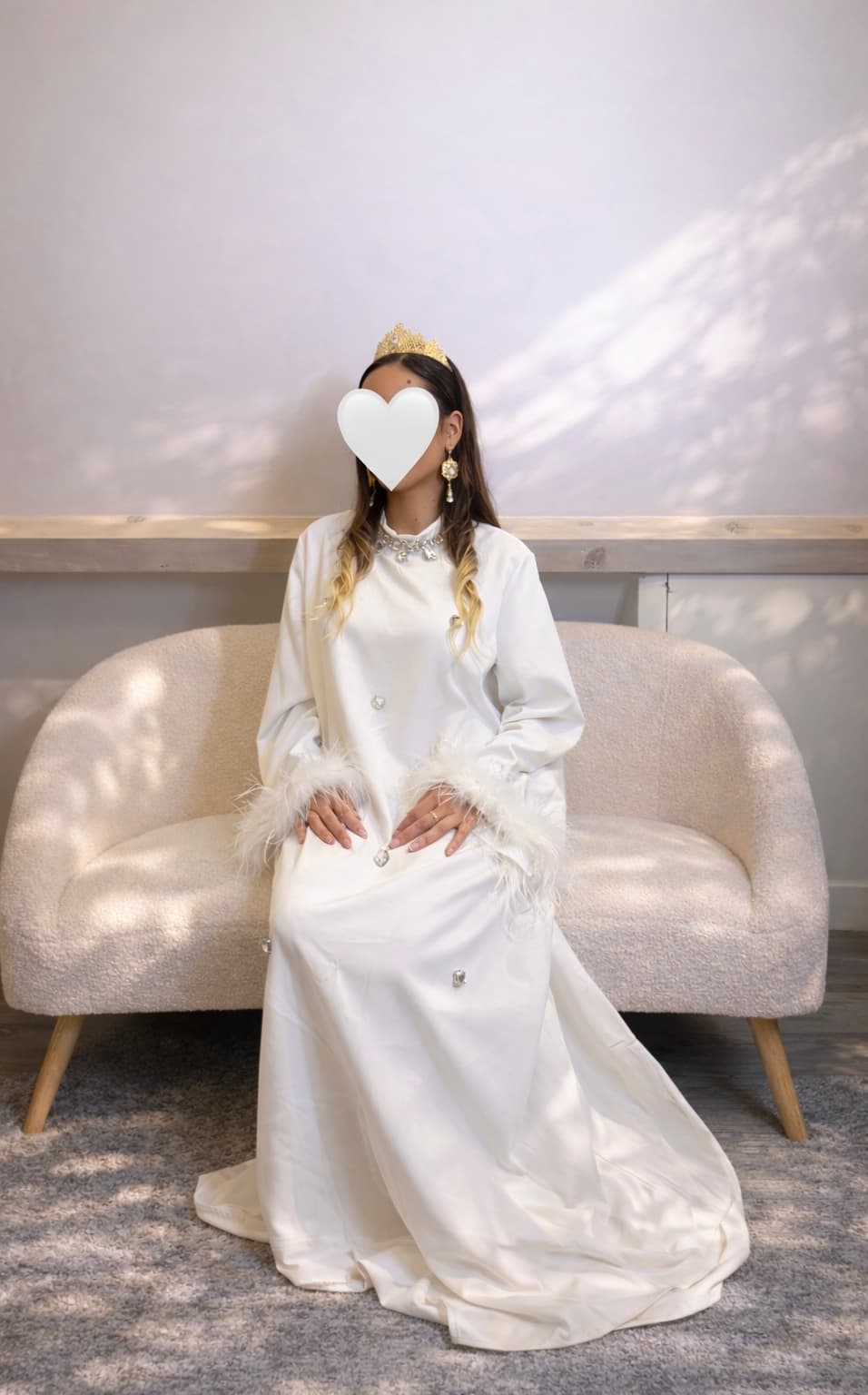 Abaya Blanche Strass Plumes