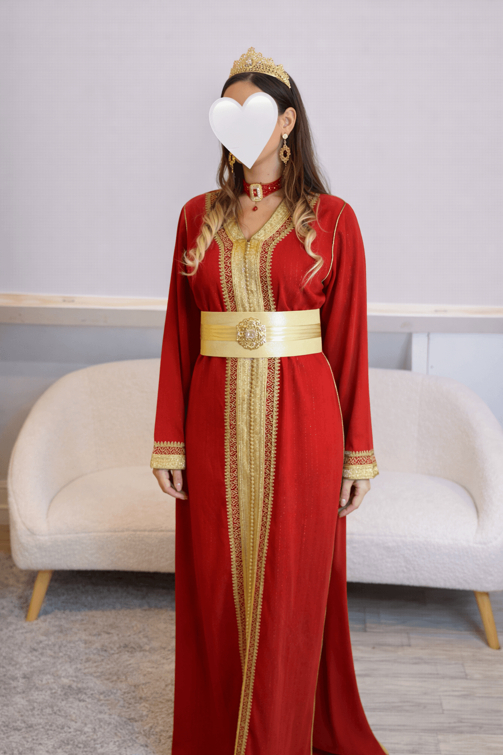 Caftan Rouge Brodé Doré